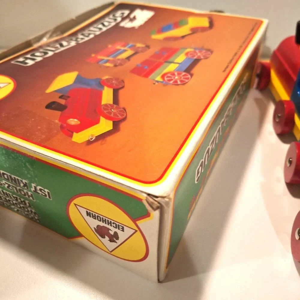 Eichhorn Holz-Bauzug Wooden Blocks Train Complete Set Original Box Vintage - Picture 11 of 12